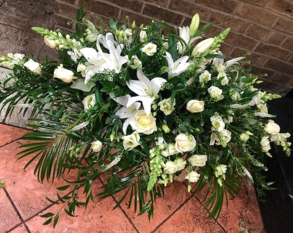 All white coffin spray