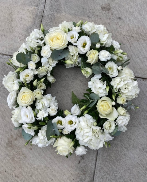 All white rose and hydrangea
