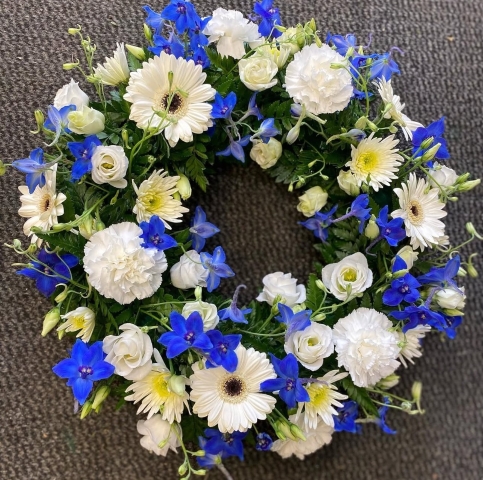 Blue and white wreath